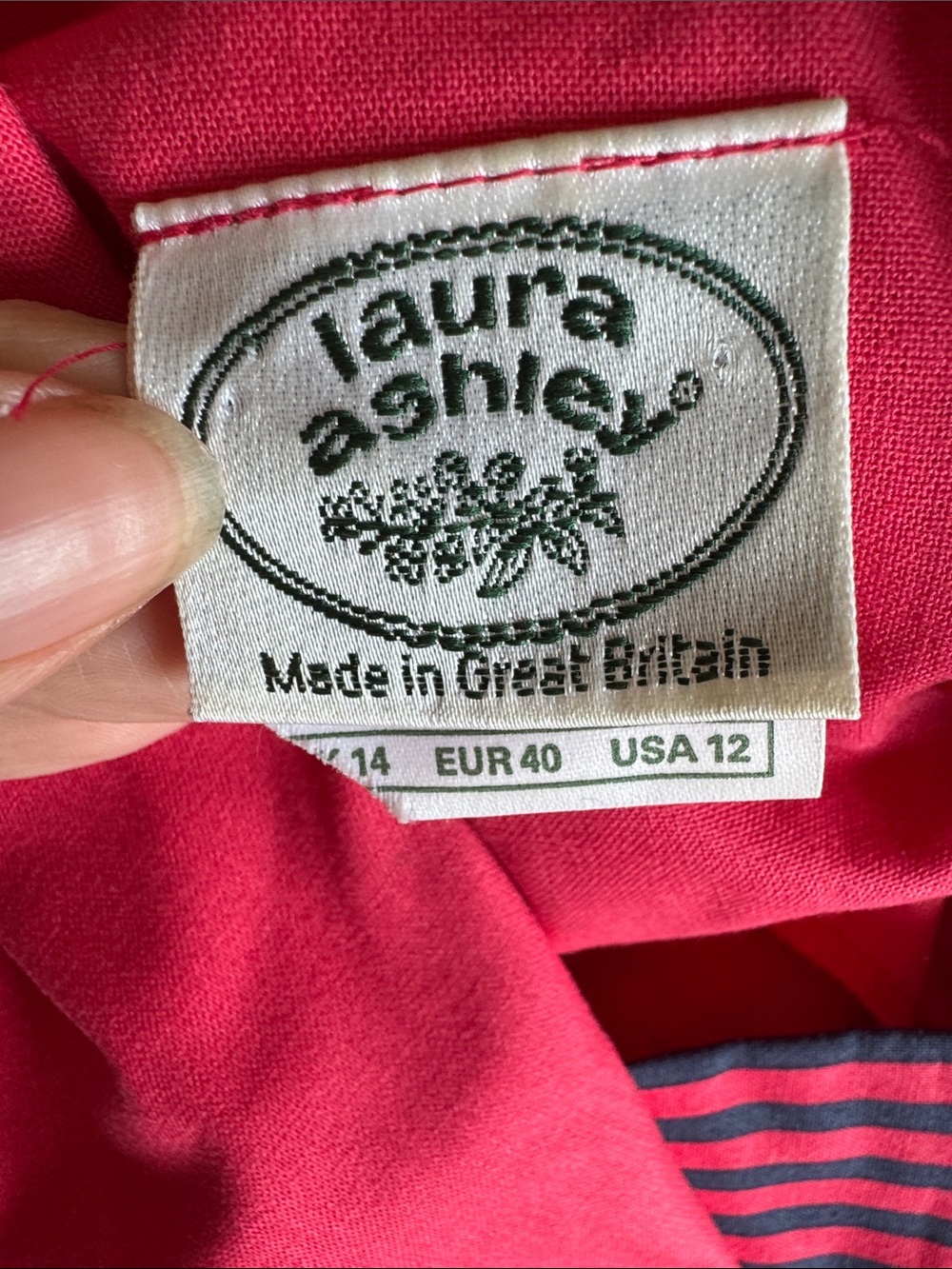 Vintage Laura Ashley coral cotton Midi Sailor Dress with Navy Trim - Picture 12 of 13